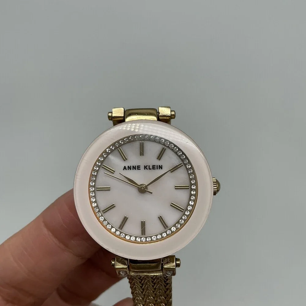 Anne Klein AK/1906 Womens Watch 30mm White Dial Gold Tone Mesh New Battery 7.5